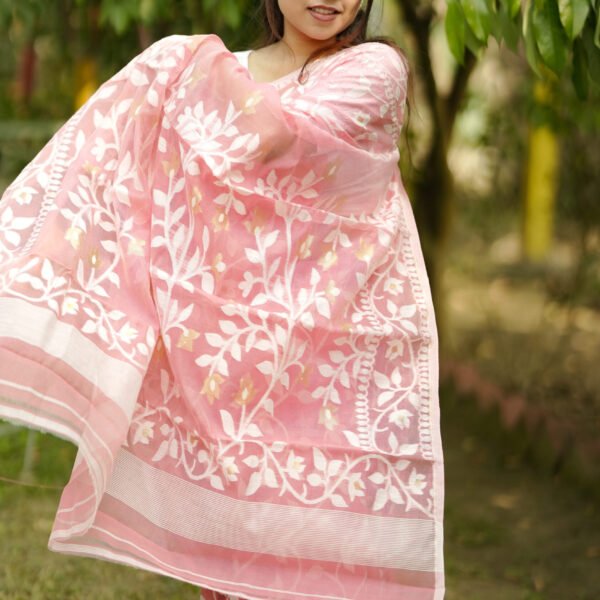 Handwoven cotton Jamdani enhanced by floral patterns