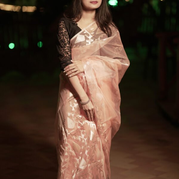 Pastel muslin prettified by metallic patterns.